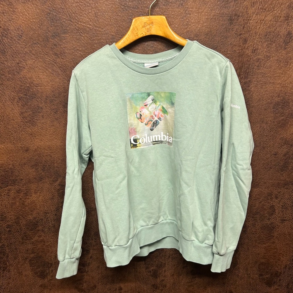 Columbia Mint Sage Green Crewneck Long Sleeve Large Floral Square